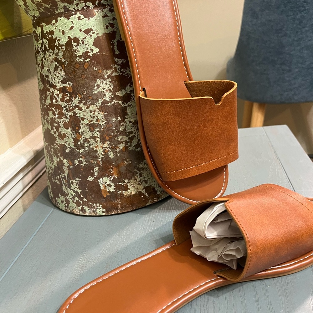 Brown  VEGAN Leather Slide Sandals